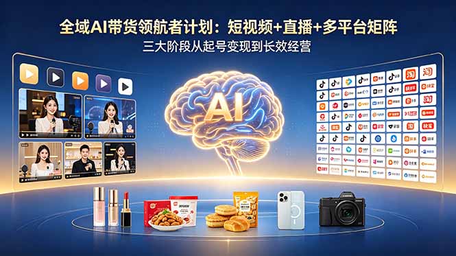 全域AI带货领航者计划：短视频+直播+多平台矩阵，三大阶段从起号变现到长效经营-送财鼠