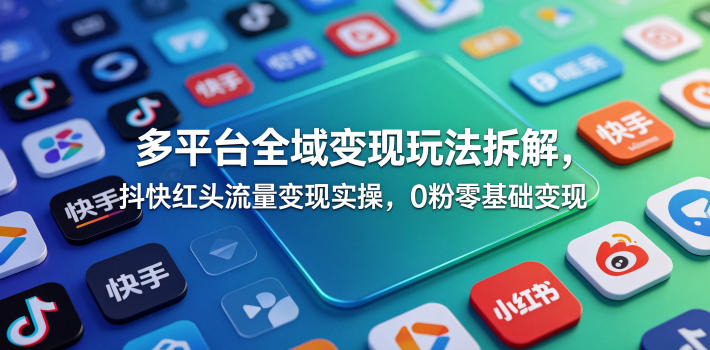 多平台全域变现玩法拆解，抖快红头流量变现实操，0粉零基础变现-送财鼠