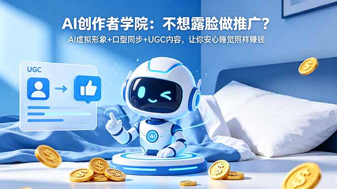 AI创作者学院：不想露脸做推广？AI虚拟形象+口型同步+UGC内容，让你安心睡觉照样赚钱-送财鼠
