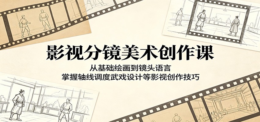 影视分镜美术创作课：从基础绘画到镜头语言，掌握轴线调度武戏设计等影视创作技巧-送财鼠
