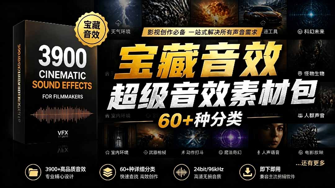 宝藏音效合集包！60+多种音效分类，共计3900个，分类清晰，全中文分类，高品质剪辑音效素材包-送财鼠