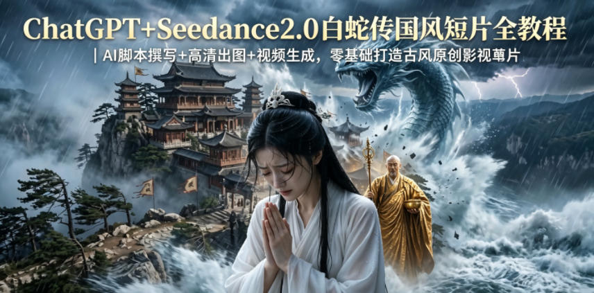 ChatGPT+Seedance2.0白蛇传国风短片全教程｜AI脚本撰写+高清出图+视频生成，零基础打造古风原创影视短片-送财鼠