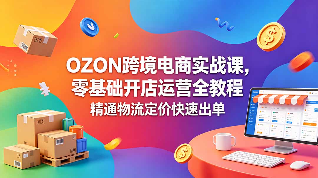 OZON 跨境电商实战课，零基础开店运营全教程，精通物流定价快速出单-送财鼠