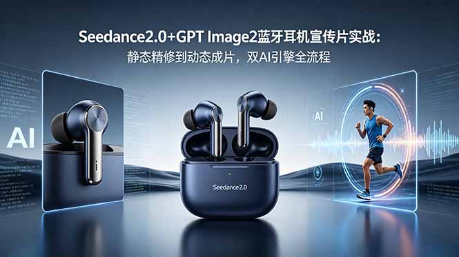 Seedance2.0+GPT Image2蓝牙耳机宣传片实战：静态精修到动态成片，双AI引擎全流程-送财鼠