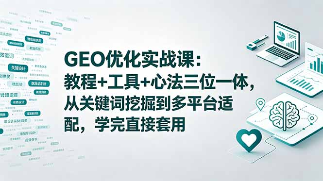GEO优化实战课：教程+工具+心法三位一体，从关键词挖掘到多平台适配，学完直接套用-送财鼠