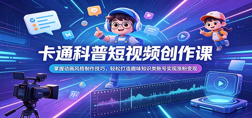 卡通科普短视频创作课:掌握动画风格制作技巧,轻松打造趣味知识类账号实现涨粉变现-送财鼠