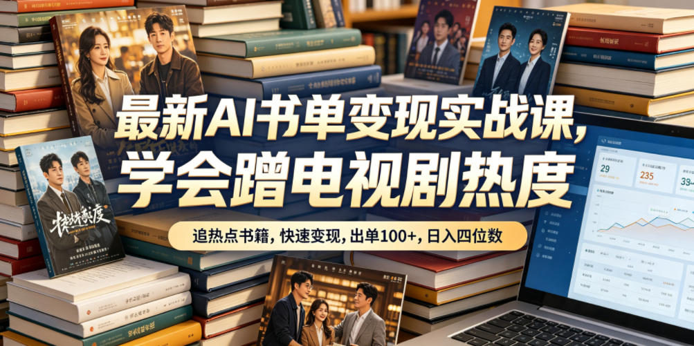最新AI书单变现实战课，学会蹭电视剧热度，追热点书籍，快速变现，出单100+，日入四位数-送财鼠