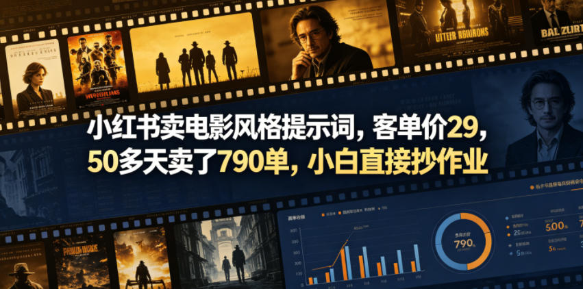 小红书卖电影风格提示词，客单价29，50多天卖了790单，小白直接抄作业！-送财鼠