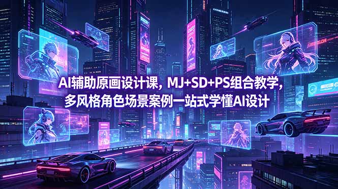 AI辅助原画设计课，MJ+SD+PS组合教学，多风格角色场景案例一站式学懂AI设计-送财鼠