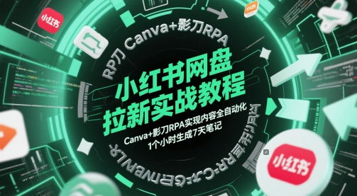 小红书网盘拉新实战教程，Canva+影刀RPA实现内容全自动化，1个小时生成7天笔记-送财鼠