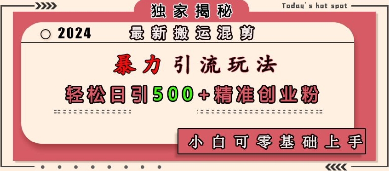 最新搬运混剪暴力引流玩法，轻松日引500+精准创业粉，小白可零基础上手-送财鼠