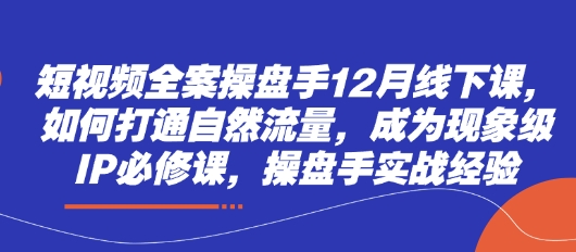 短视频全案操盘手12月线下课，如何打通自然流量，成为现象级IP必修课，操盘手实战经验-送财鼠