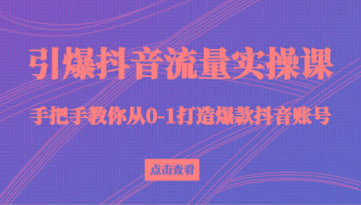引爆抖音流量实操课，手把手教你从0-1打造爆款抖音账号(27节课)-送财鼠