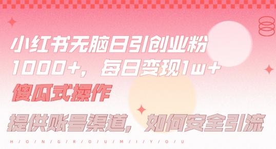 小红书无脑每日引流创业粉500+，小白每天只花半小时，躺赚长尾收益【揭秘】-送财鼠
