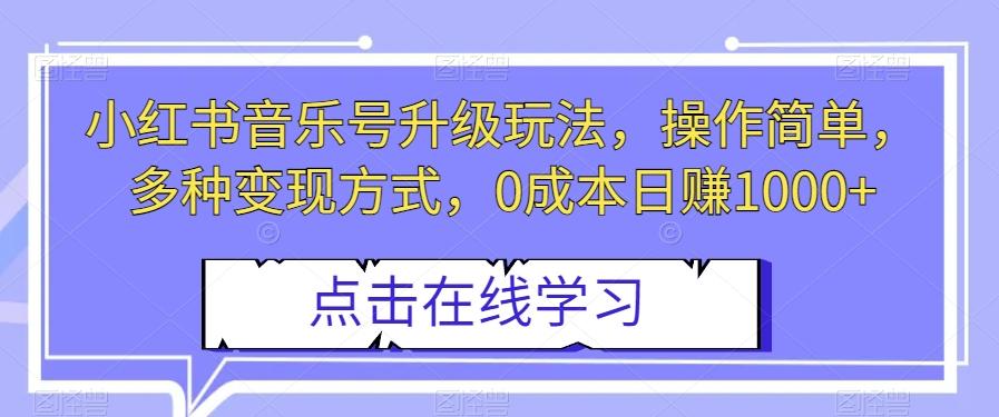 小红书音乐号升级玩法，操作简单，多种变现方式，0成本日赚1000+【揭秘】-送财鼠