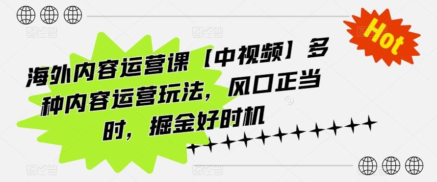 海外内容运营课【中视频】多种内容运营玩法，风口正当时，掘金好时机-送财鼠