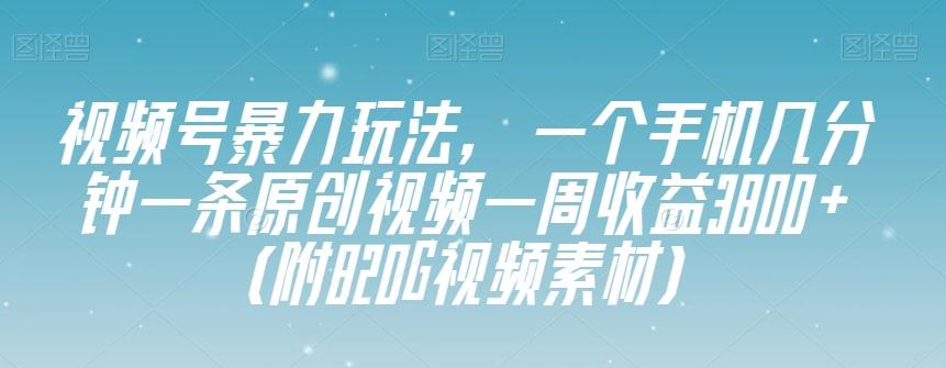 视频号暴力玩法，一个手机几分钟一条原创视频一周收益3800+（附820G视频素材）-送财鼠