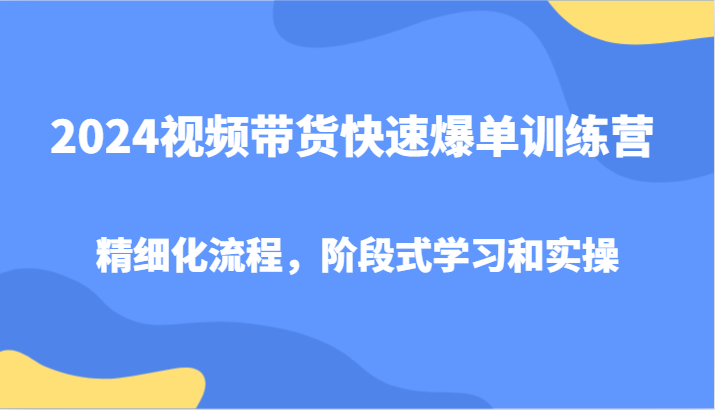 2024视频带货快速爆单训练营，精细化流程，阶段式学习和实操-送财鼠