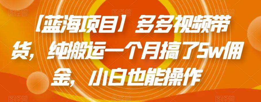 【蓝海项目】多多视频带货，纯搬运一个月搞了5w佣金，小白也能操作【揭秘】-送财鼠