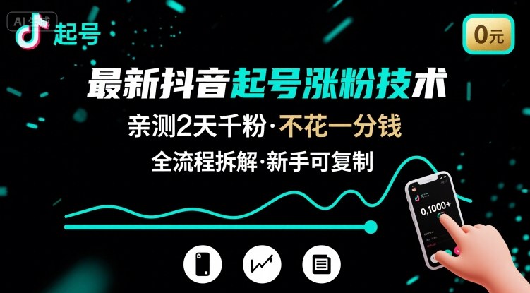 最新抖音起号涨粉技术，亲测2天千粉，不花一分钱，全流程拆解-送财鼠