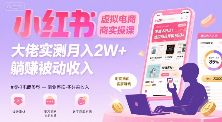 小红书虚拟电商，大佬实测月入2W+，实现被动收入-送财鼠