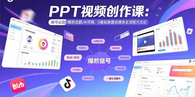 PPT视频创作课：账号运营/爆款选题/AI写稿，0基础掌握自媒体全流程方法论-送财鼠