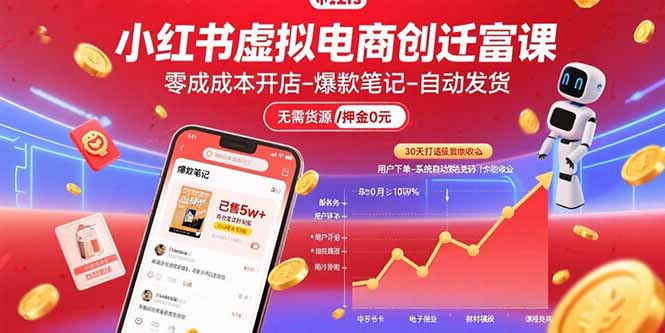 小红书虚拟电商创富课：零成本开店/爆款笔记/自动发货,30天打造被动收入-送财鼠
