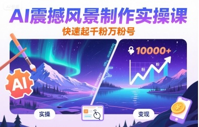 AI震撼风景制作实操课，快速起千粉万粉号-送财鼠