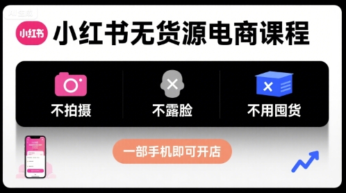 小红书无货源电商课程，不拍摄不露脸不用囤货，一部手机即可开店-送财鼠