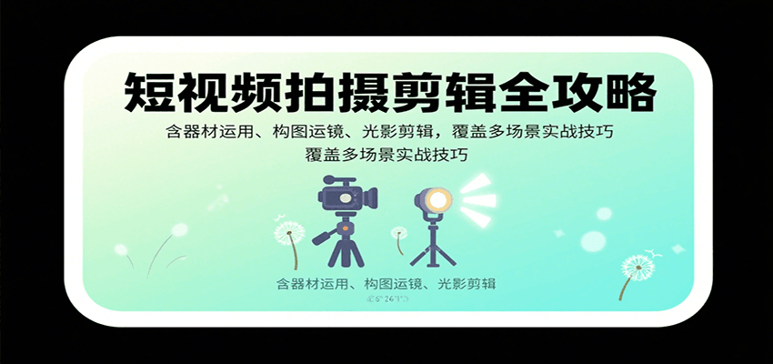 短视频拍摄剪辑全攻略：含器材运用、构图运镜、光影剪辑，覆盖多场景实战技巧-送财鼠
