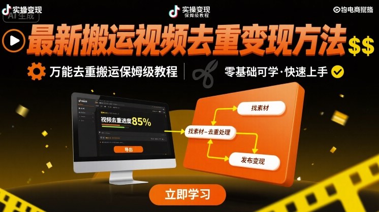 最新搬运视频去重变现方法，万能去重搬运保姆级教程-送财鼠