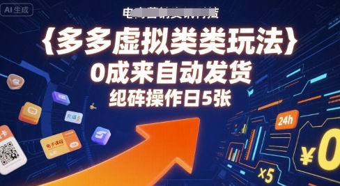 多多虚拟类目玩法,0成本全自动发货,矩阵操作日5张