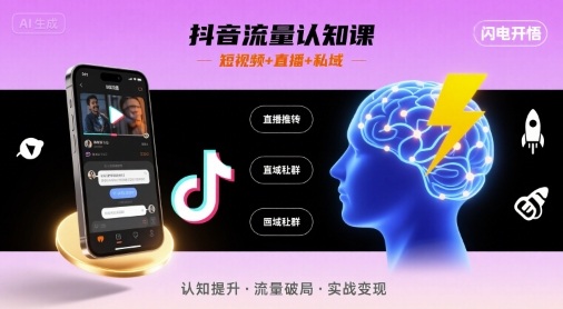 抖音流量认知课，短视频+直播+私域，认知提升，闪电开悟-送财鼠