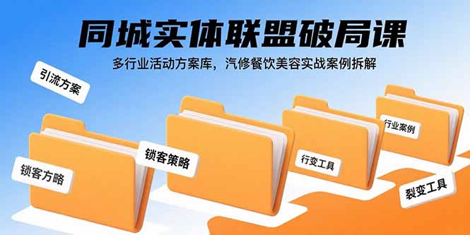 同城实体联盟破局课，多行业活动方案库，汽修餐饮美容实战案例拆解-送财鼠