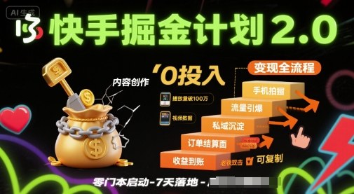 快手掘金计划2.0，快手电商变现全流程，简单可复制，0投入-送财鼠