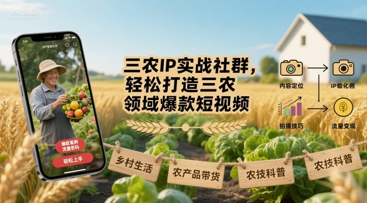 三农IP实战社群，轻松打造三农领域爆款短视频-送财鼠