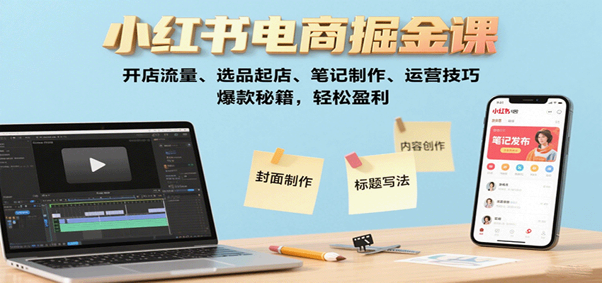 小红书电商掘金课：开店流量、选品起店、笔记制作、运营技巧，爆款秘籍，轻松盈利-送财鼠