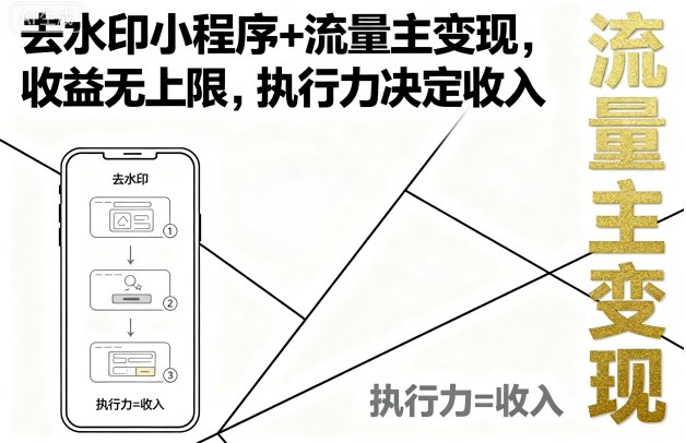 去水印小程序+流量主变现，收益无上限，执行力决定收入-送财鼠