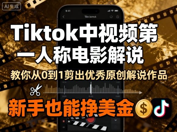 Tiktok中视频第一人称电影解说，教你从0到1剪出一个优秀的原创解说作品，新手也能挣美金-送财鼠