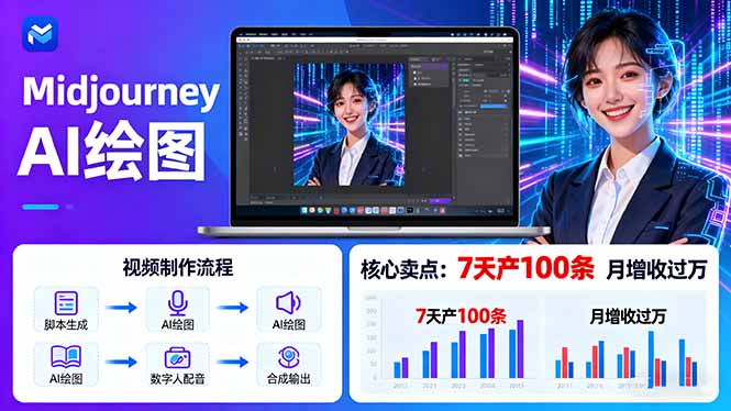 AI绘图照片开口说话视频制作：Midjourney+数字人，7天产100条月增收过万-送财鼠