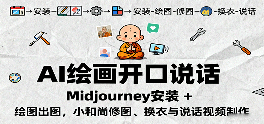 AI绘画开口说话，Midjourney安装 + 绘图出图，小和尚修图、换衣与说话视频制作-送财鼠