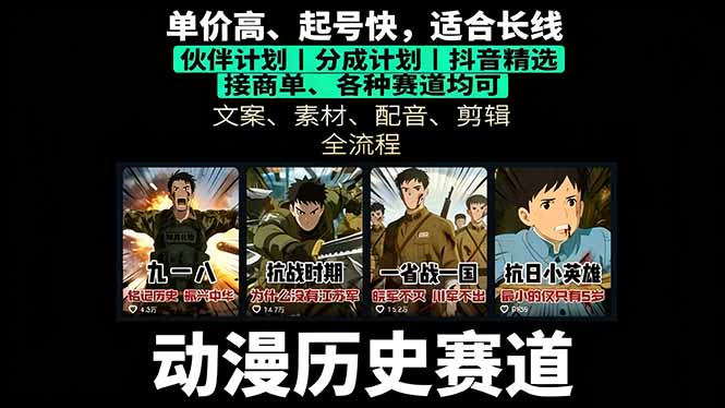 历史动漫赛道撸分成：起号、文案、素材、配音、剪辑，单视频收益破万-送财鼠