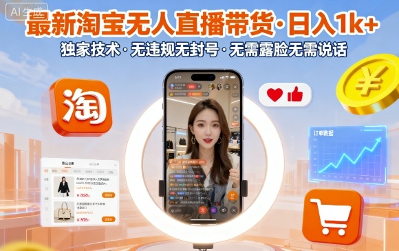 最新淘宝无人直播带货，日入1k+，独家技术，无违规无封号，无需露脸无需说话【揭秘】-送财鼠
