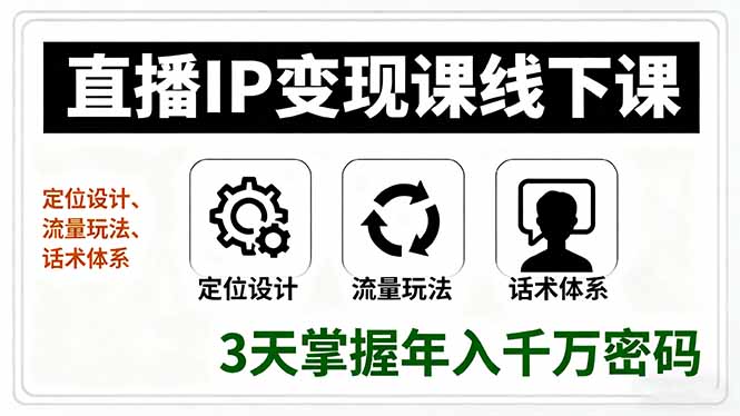 直播IP变现课线下课，定位设计、流量玩法、话术体系，3天掌握年入千万密码-送财鼠