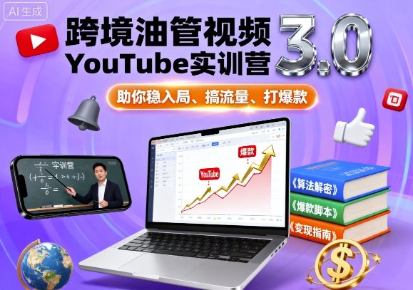 跨境油管视频YouTube实训营3.0，助你稳入局、搞流量、打爆款-送财鼠