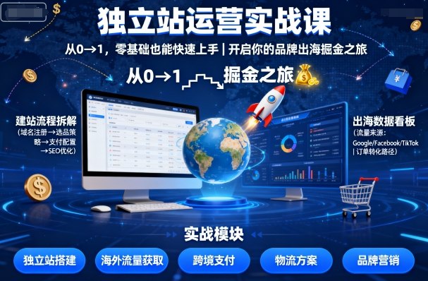 独立站运营实战课，​从0到1，零基础也能快速上手，开启你的品牌出海掘金之旅-送财鼠