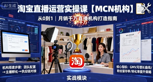 淘宝直播运营实操课【MCN机构】，从0到1做一家月销千W的直播机构-送财鼠