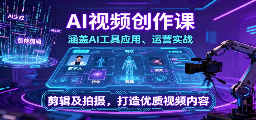 AI视频创作课，涵盖AI工具应用、运营实战、剪辑及拍摄，打造优质视频内容-送财鼠