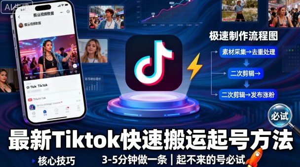 最新Tiktok快速搬运快速起号方法，3-5分钟做一条，起不来的号可以试试-送财鼠