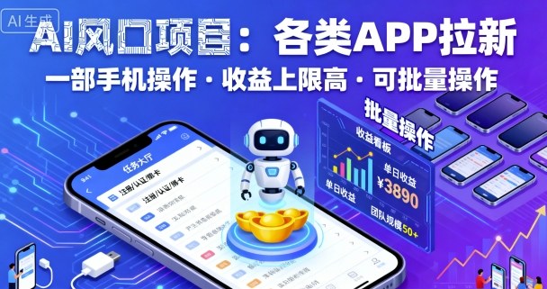 AI风口项目，各类APP拉新，一部手机就可以操作，收益上限高，可批量操作-送财鼠